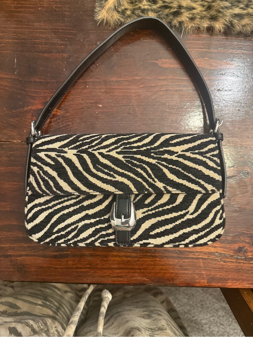 Urban Expressions Zebra-Print Shoulder Bag in Black and Cream